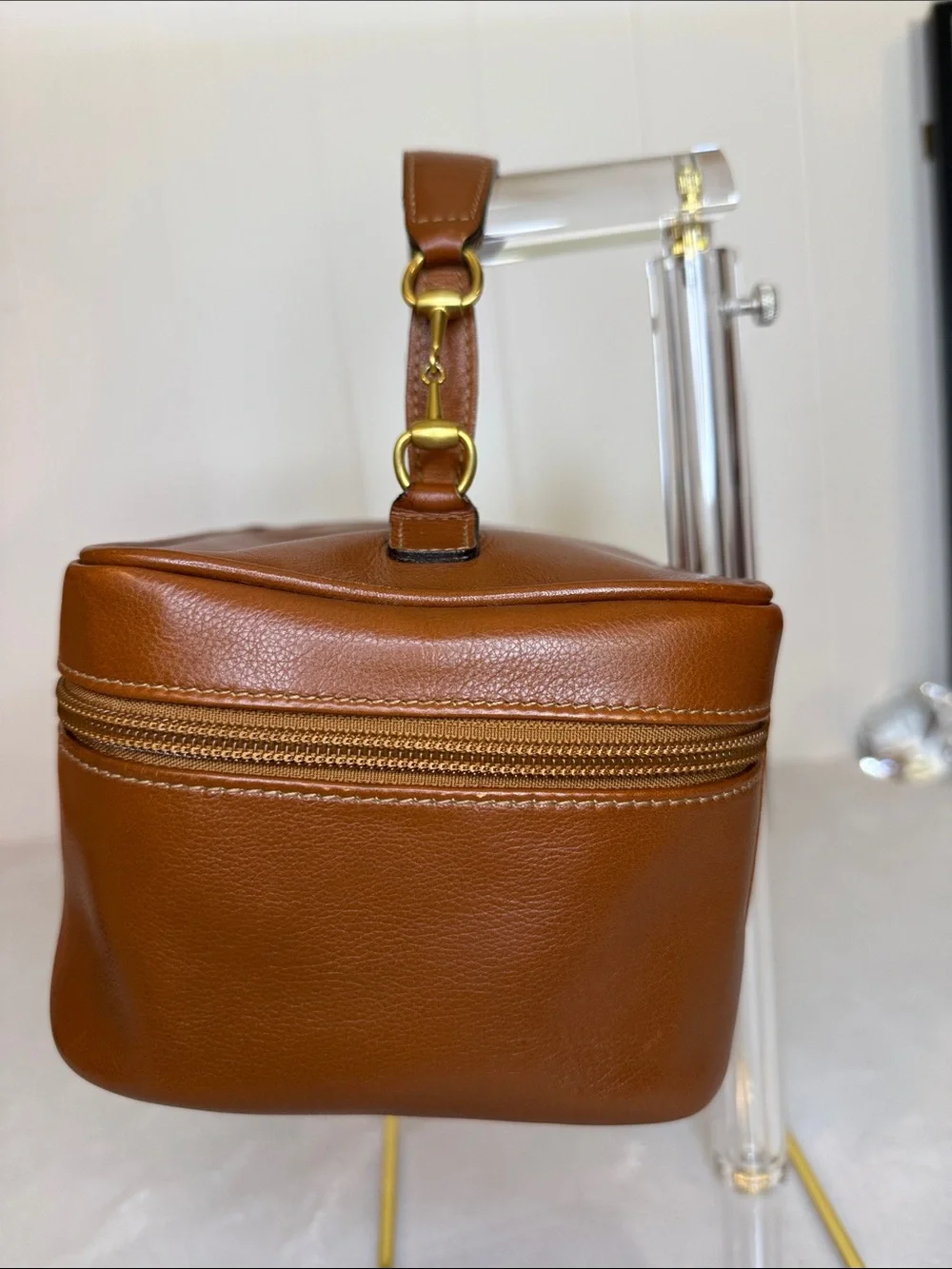 Vintage Gucci Horsebit Leather Train Case Vanity Cosmetic Bag Brown Italy - Picture 2 of 12